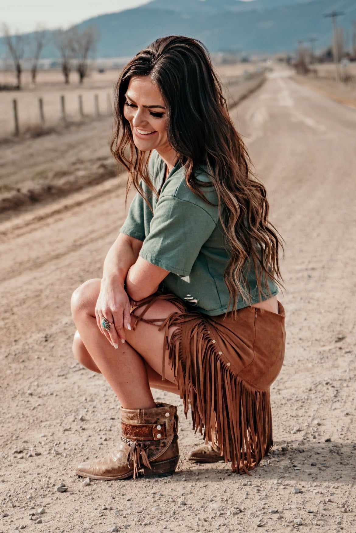 Studded Fringe Mini Skirt
