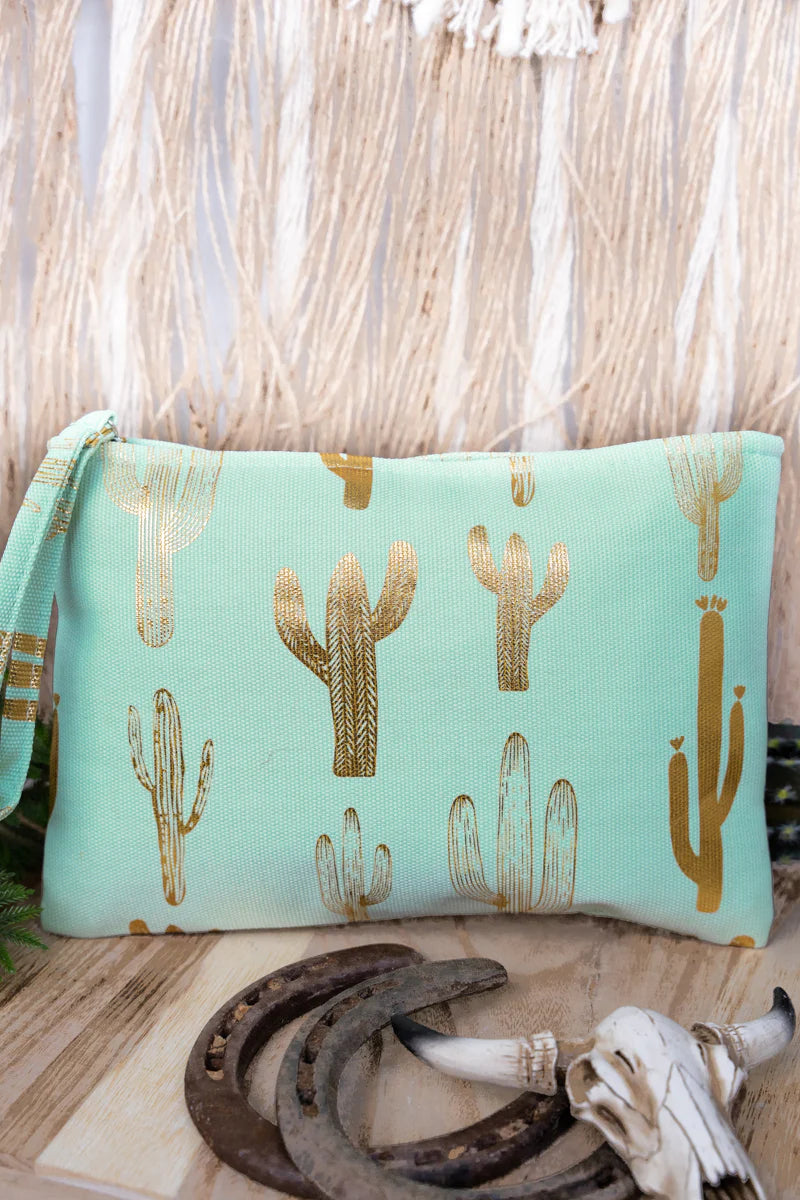 Silver Cactus Wristlet Pouch - Cassie's Creekside Boutique
