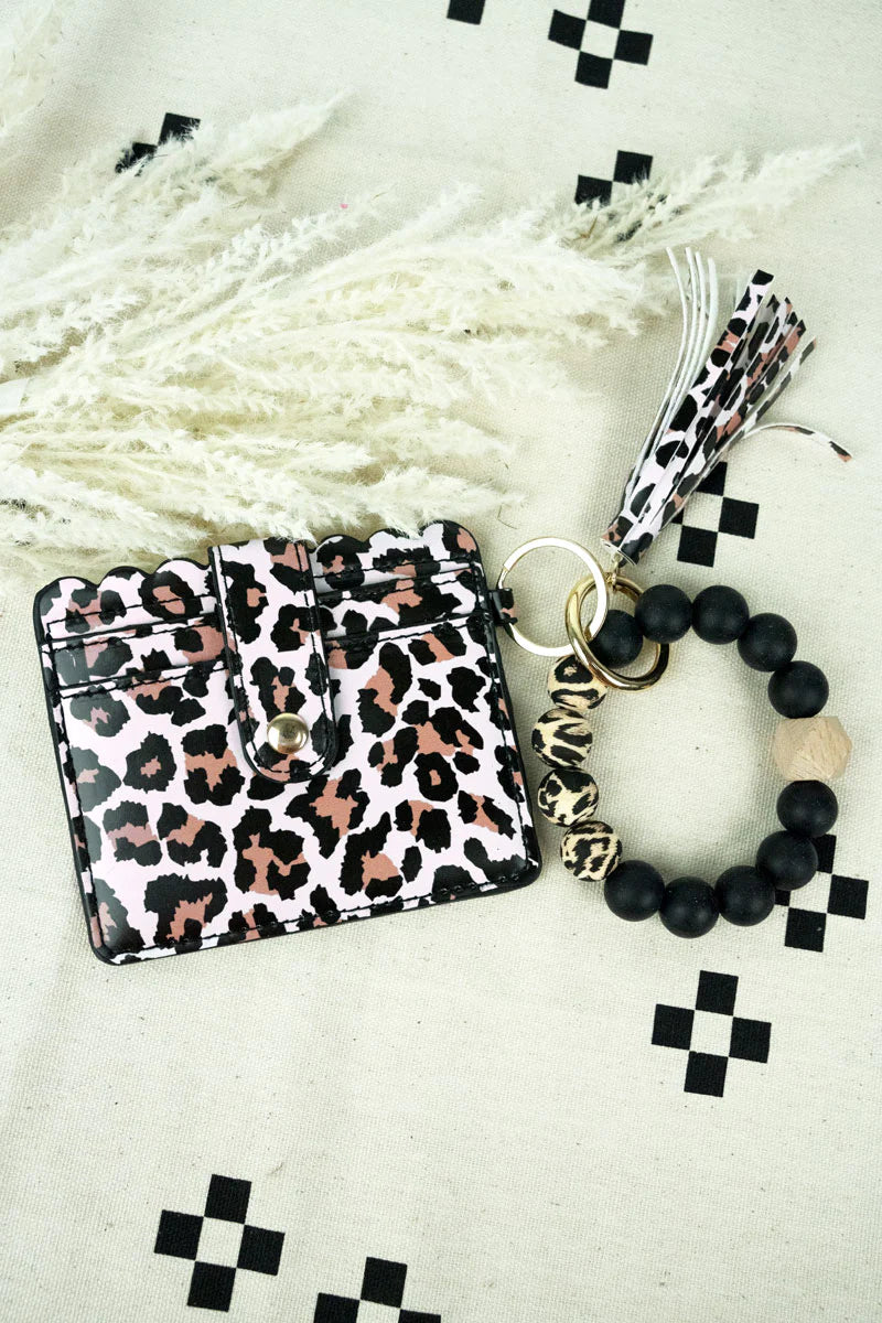 Print Beaded Bracelet Keychain With ID Card Holder - Cassie's Creekside Boutique