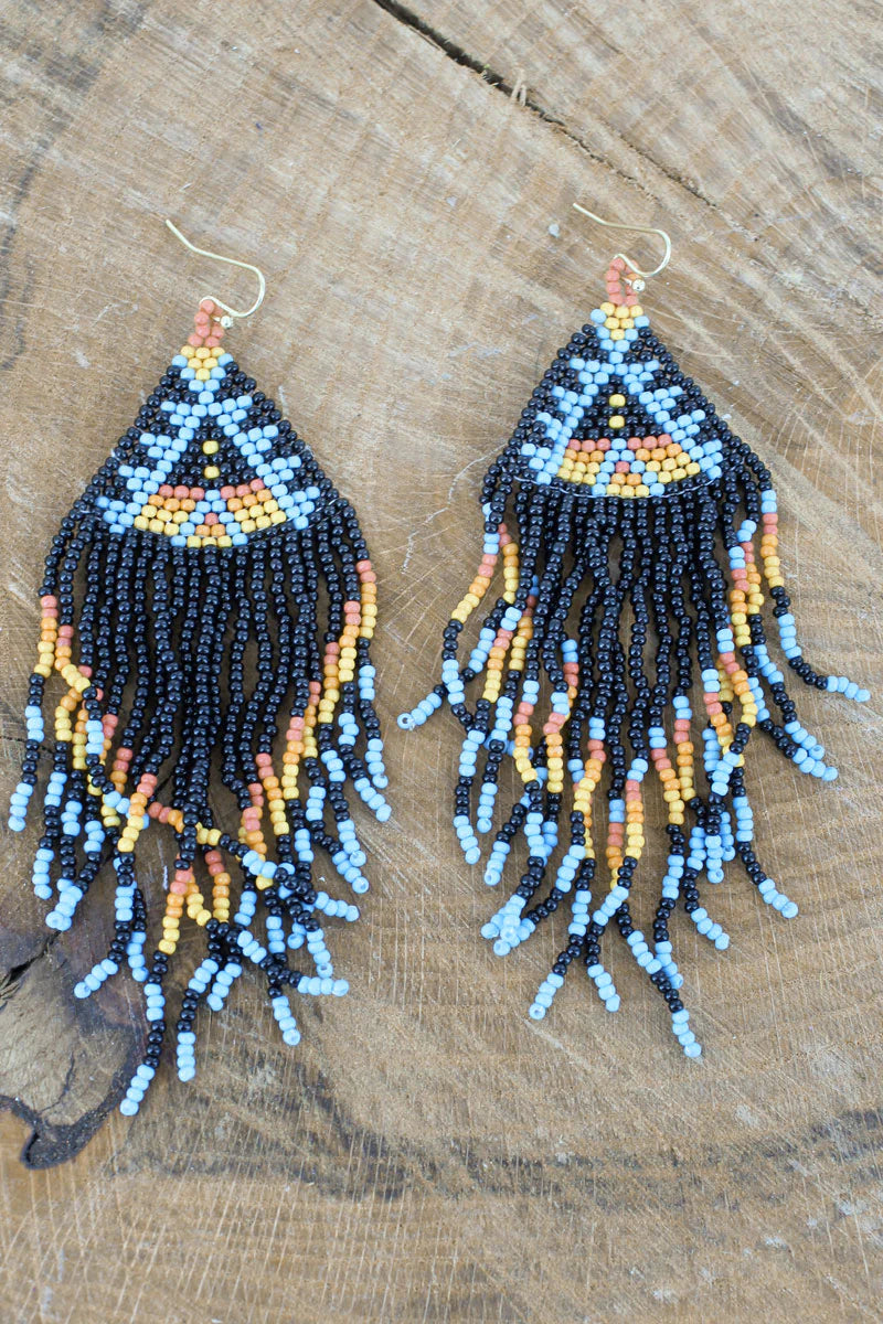 Navajo Nights Seed Bead Fringed Earrings