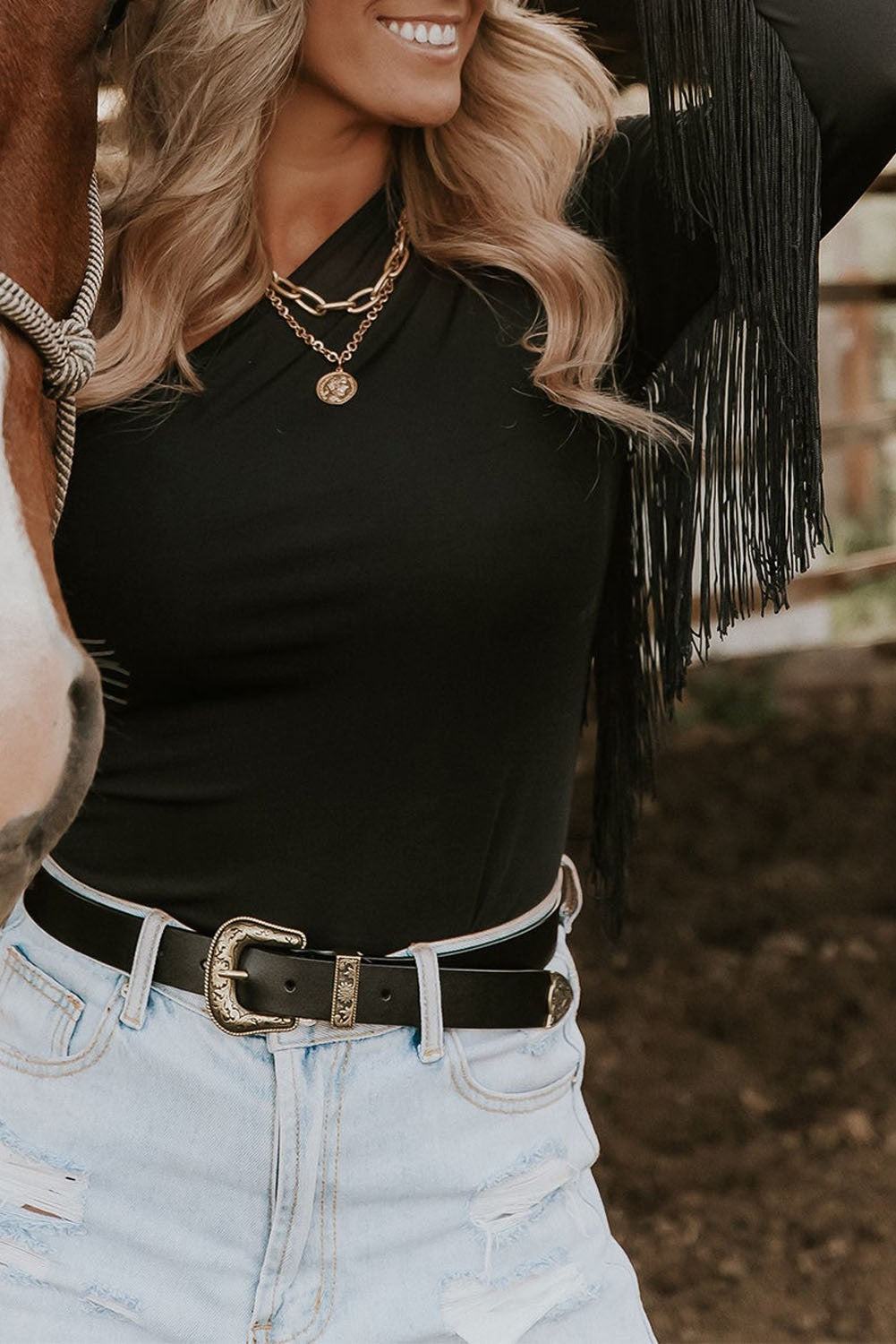One Shoulder Fringed Bodysuit - Cassie's Creekside Boutique