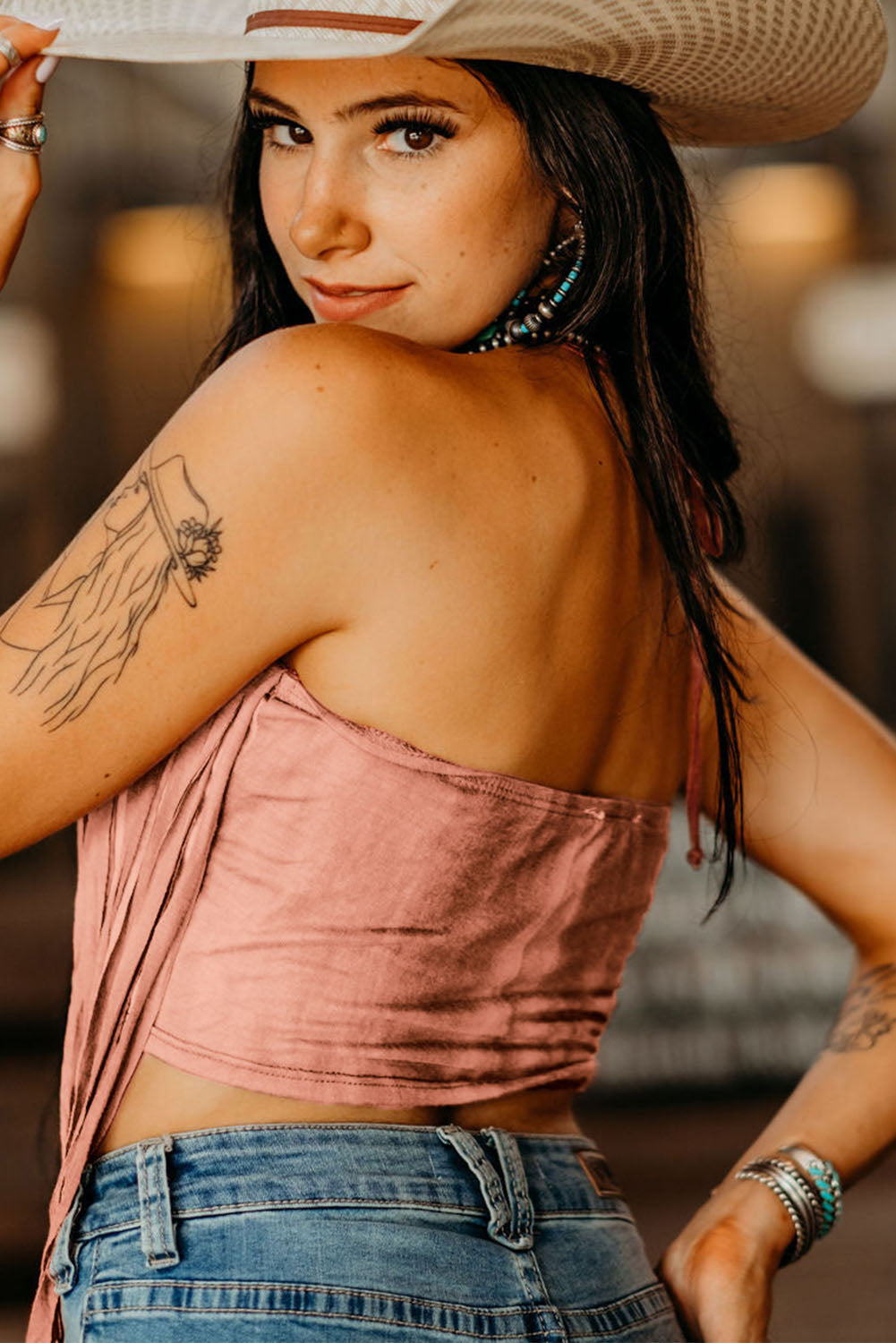 Pink Tassel Drawstring Bandeau Crop Tank Top - Cassie's Creekside Boutique