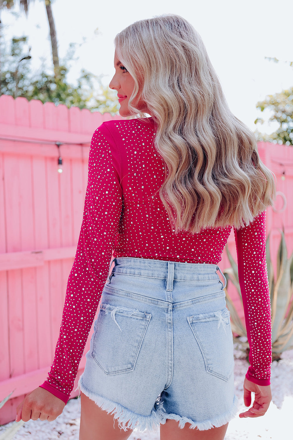 Pretty in Pink Rhinestone Bodysuit - Cassie's Creekside Boutique