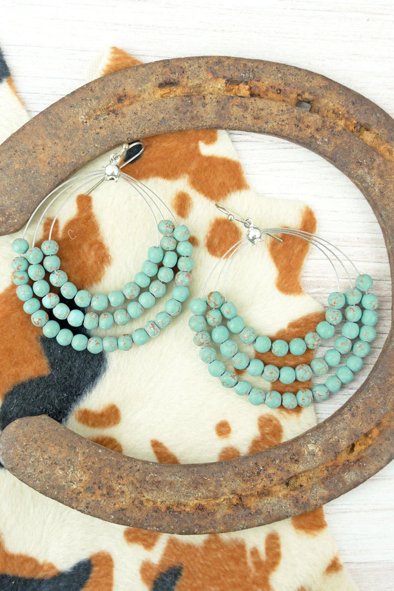 Turquoise Clay Beaded Triple Hoop Earrings - Cassie's Creekside Boutique