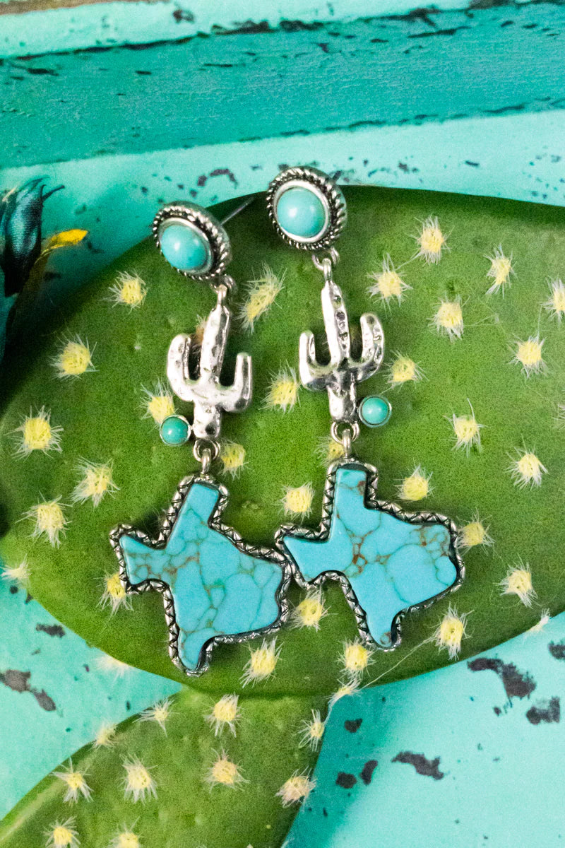 Turquoise Fort Stockton Silvertone Earrings - Cassie's Creekside Boutique