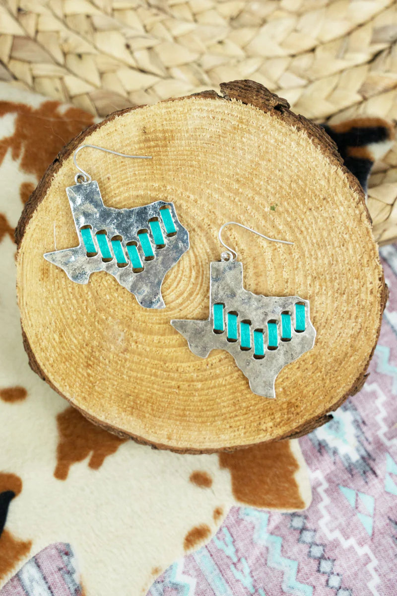 Turquoise Stitched Texas Earrings - Cassie's Creekside Boutique