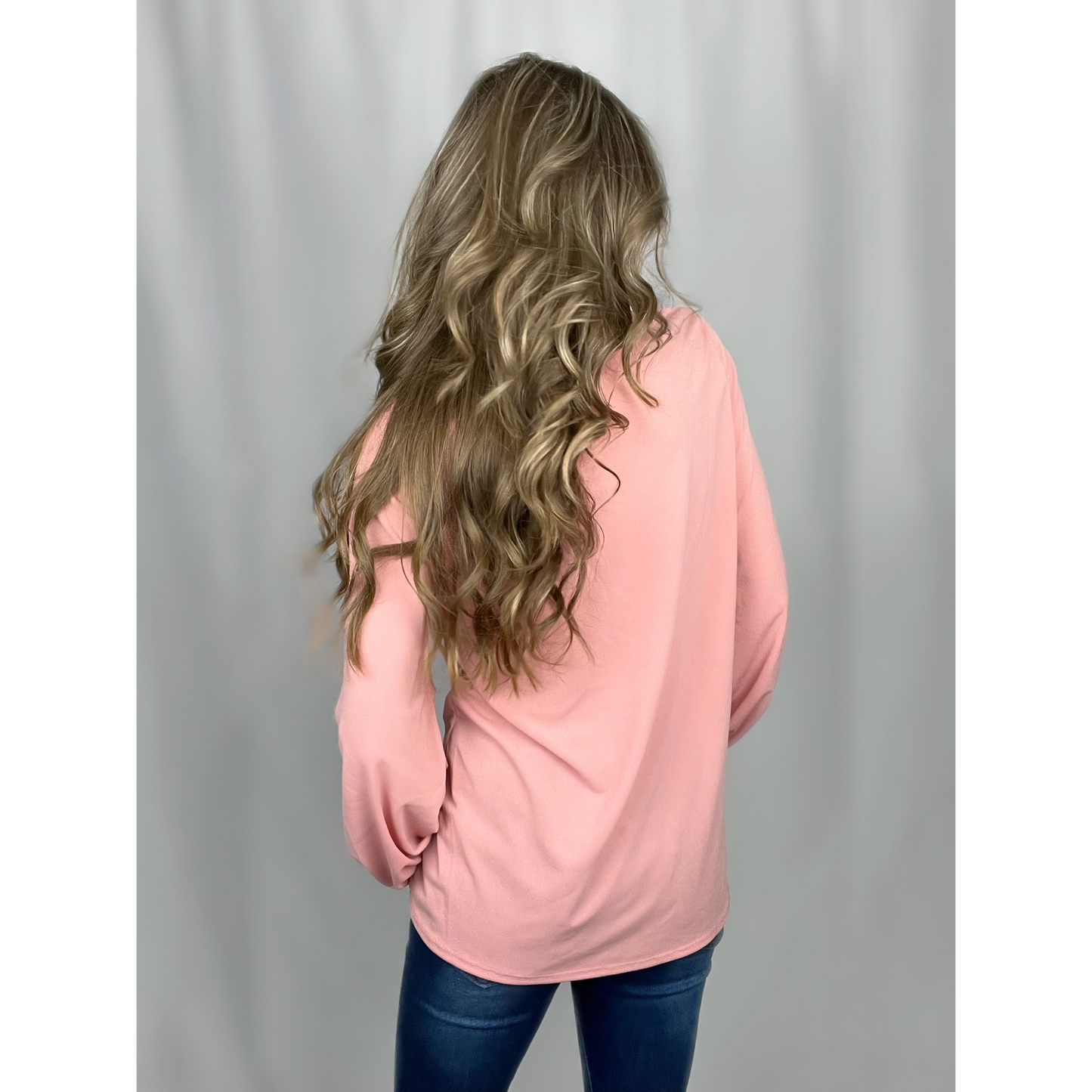 Blushing Knit Top with Bubble Sleeves