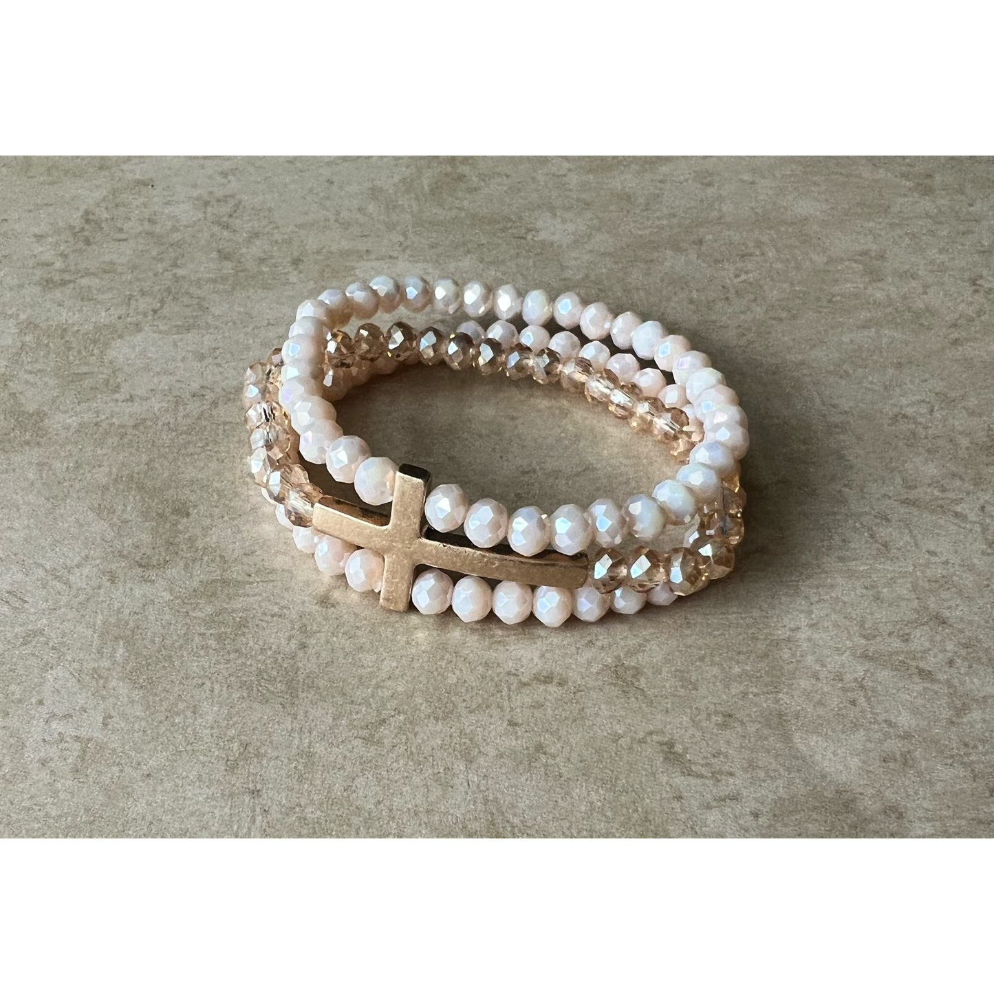 Layered Cross and Glass Bead Stretch Bracelet - Cassie's Creekside Boutique