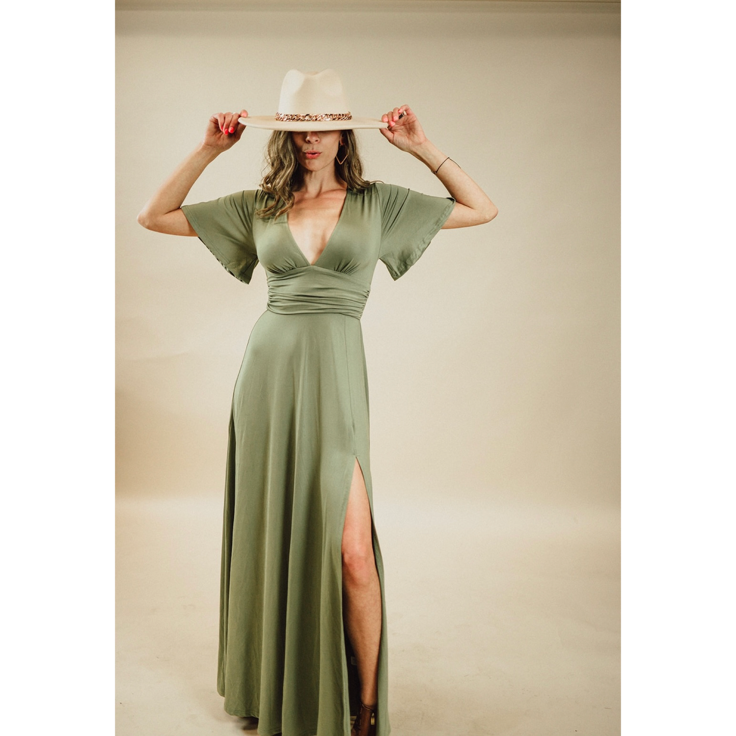 Lost In The Sage V-Neck Maxi Dress