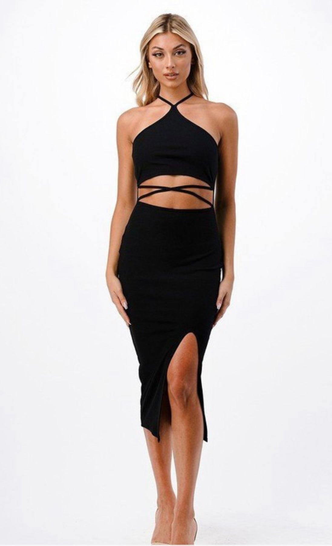 Black Cross Waist Midi Dress - Cassie's Creekside Boutique