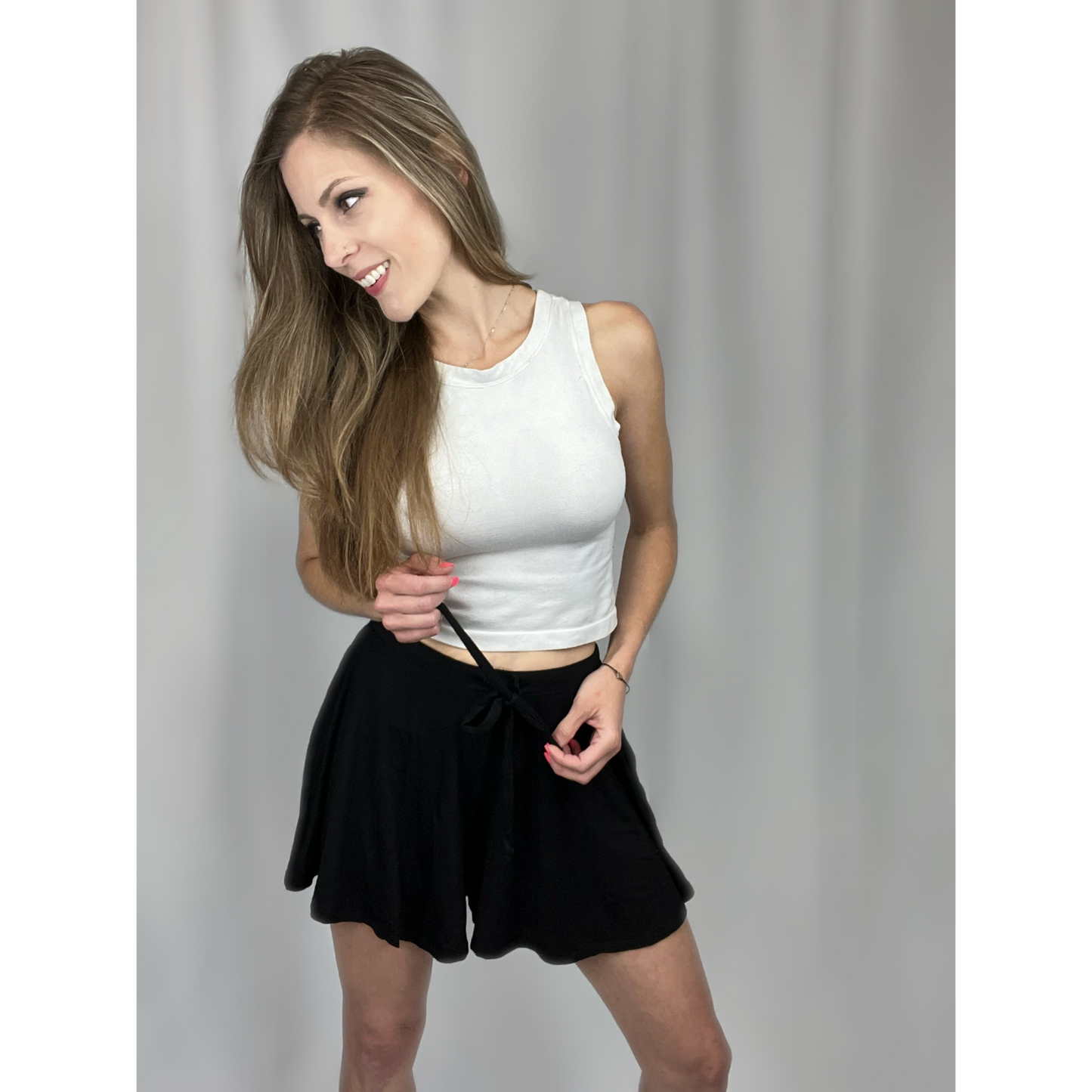 Black Drawstring Flare Shorts