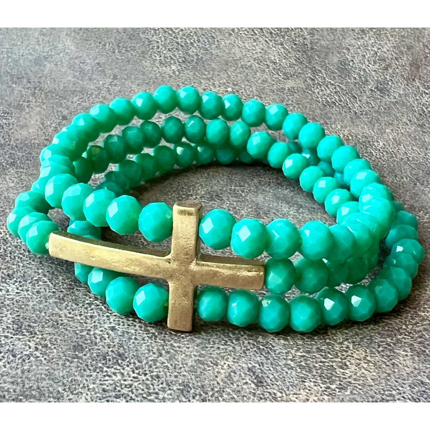 Layered Cross and Glass Bead Stretch Bracelet - Cassie's Creekside Boutique