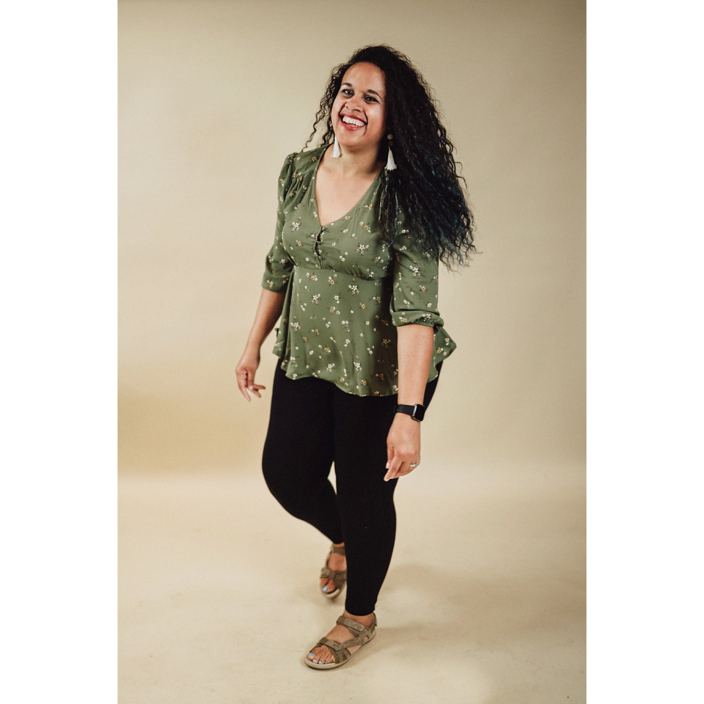 Olive Floral Baby Doll Top - Cassie's Creekside Boutique