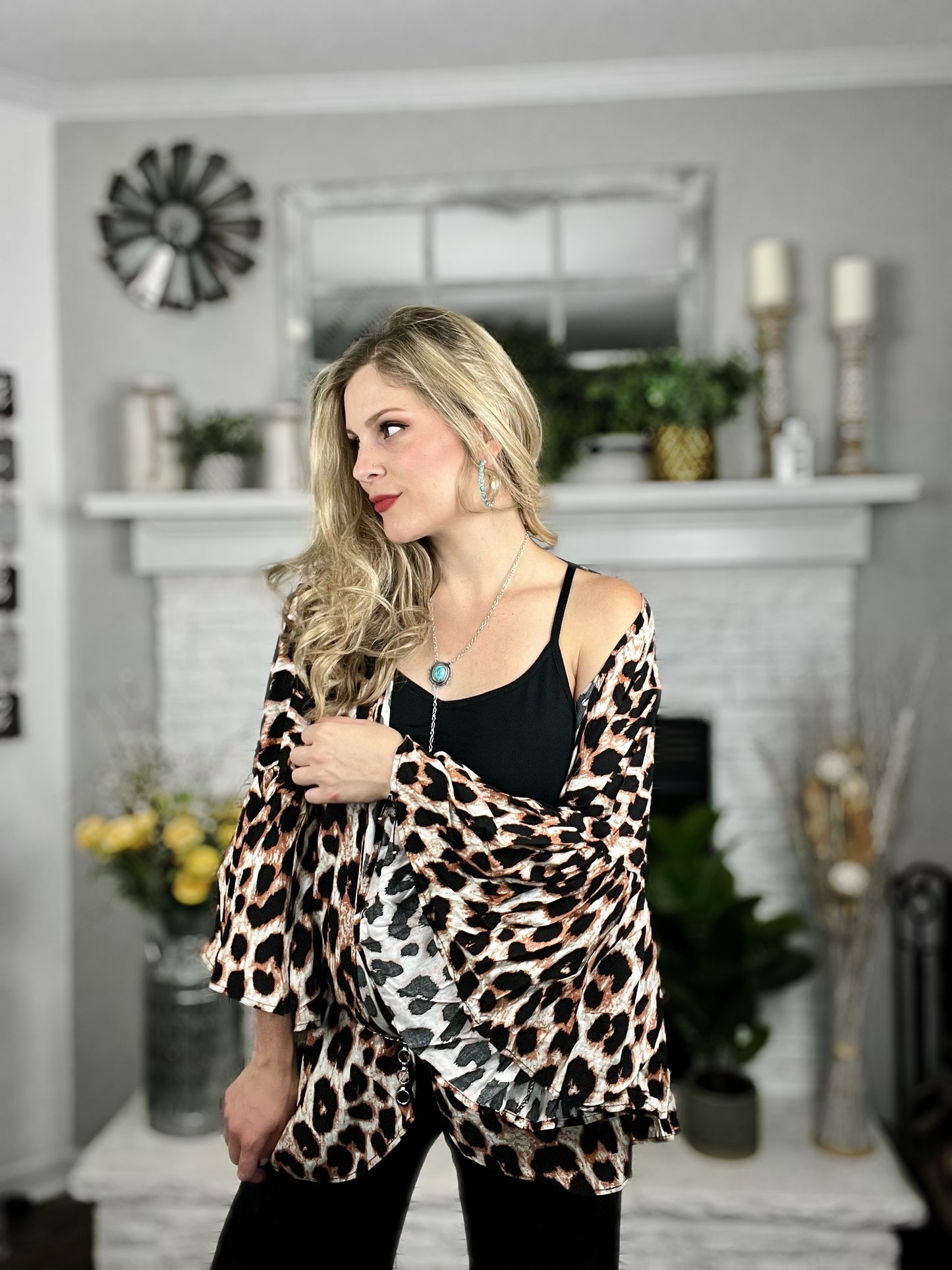 Leopard Belle Sleeve Kimono - Cassie's Creekside Boutique