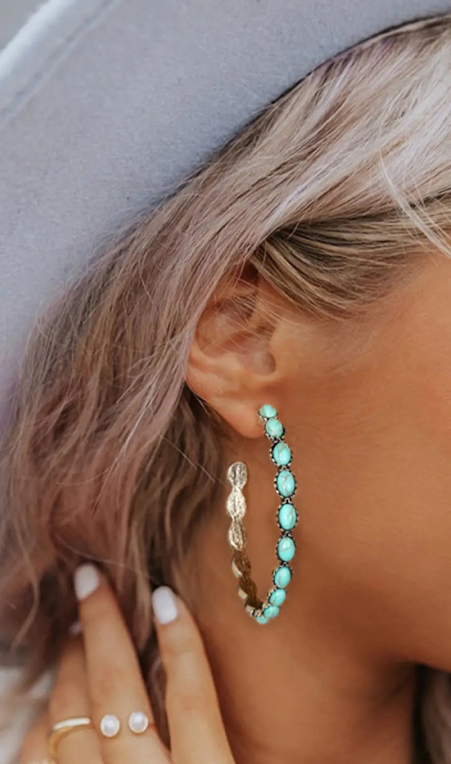 Turquoise C Hoop Earrings - Cassie's Creekside Boutique