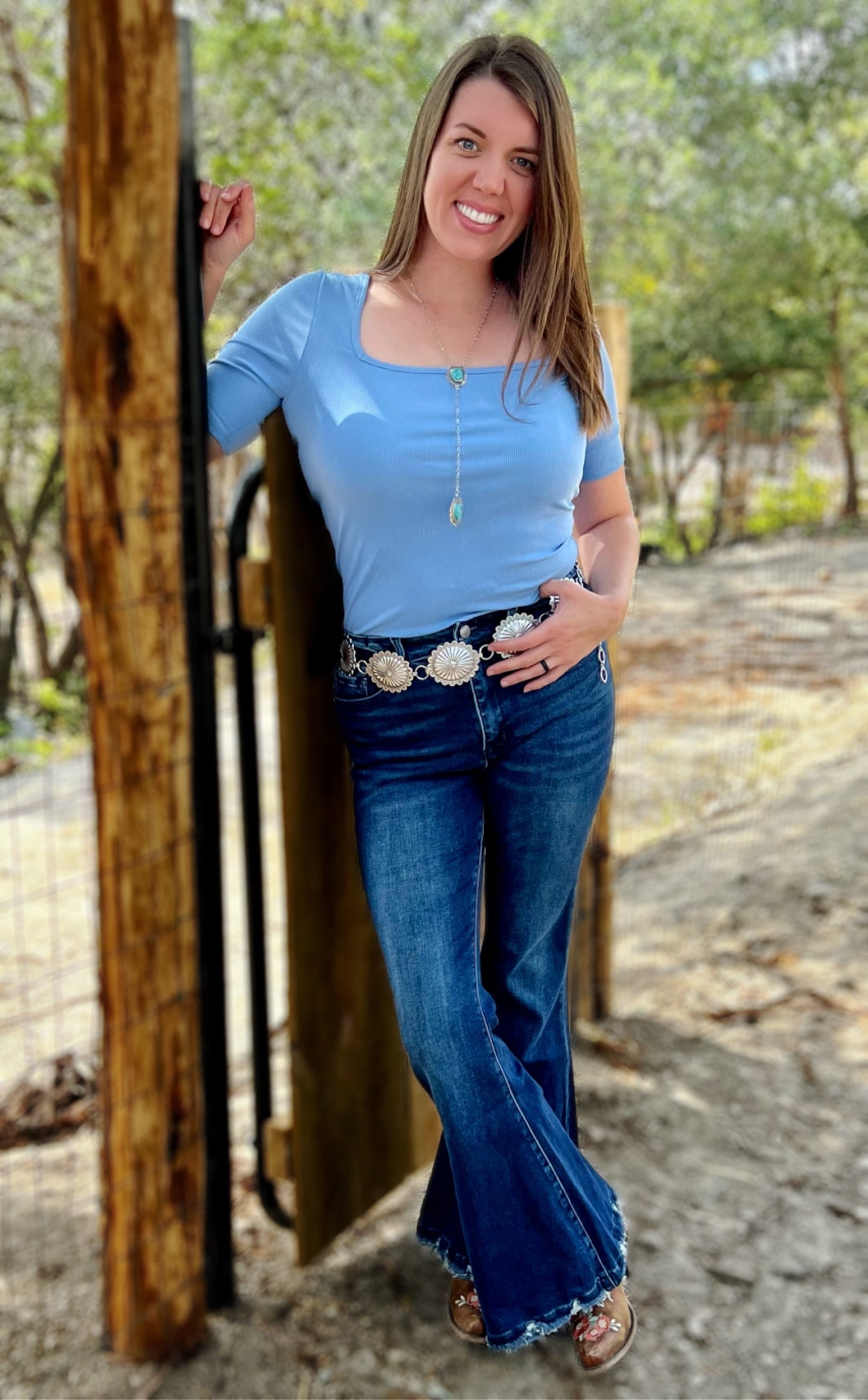 Vintage Blue Square Neck Top