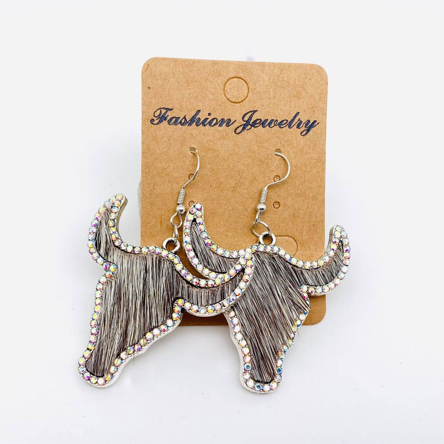 Rhinestone Cowhide Steerhead Earrings