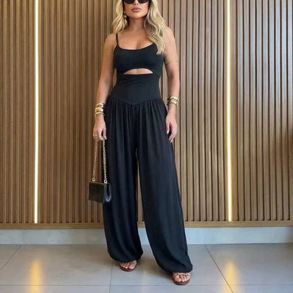 Women's Sleeveless Cutout Wide Leg Casual Jumpsuit - Cassie's Creekside Boutique