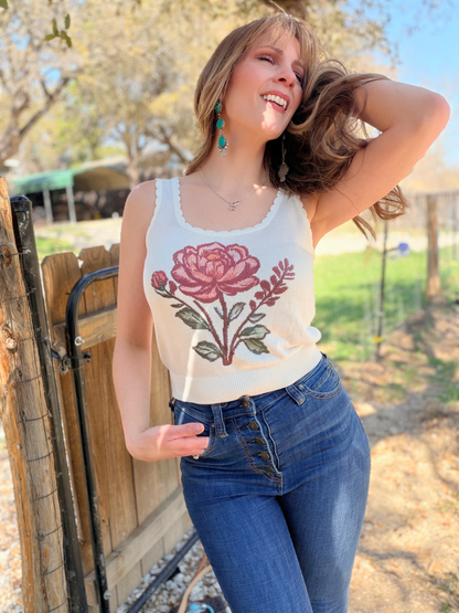 Rustic Floral Knitted Tank - Cassie's Creekside Boutique