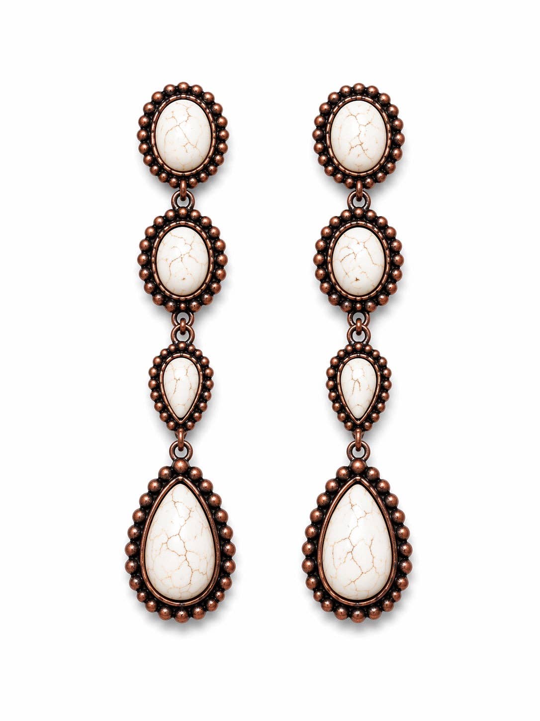 Cream Stone Western Statement Earrings