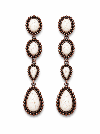 Cream Stone Western Statement Earrings
