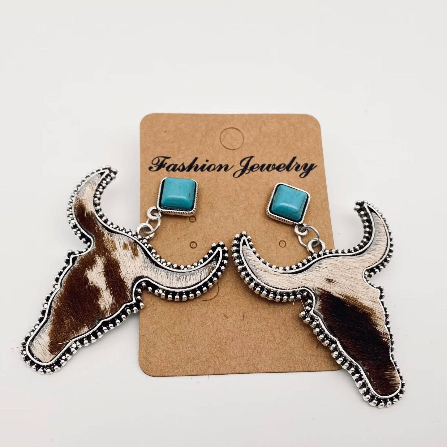 Studded Steerhead Cowhide Earrings