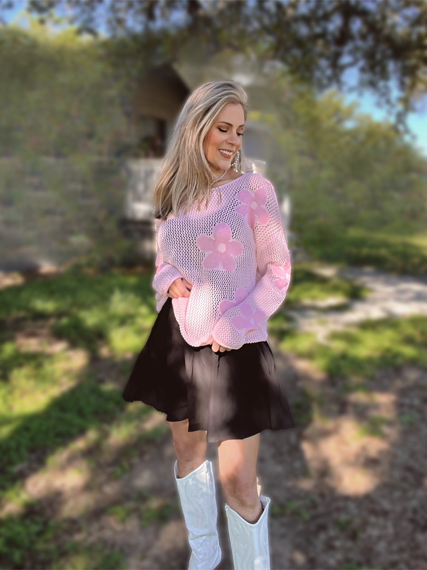 Blooming Out Light Pink Knit Sweater