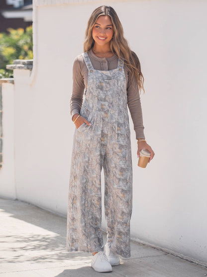 Camouflage Twist Ribbed Full-Length Pocket Overalls - Cassie's Creekside Boutique
