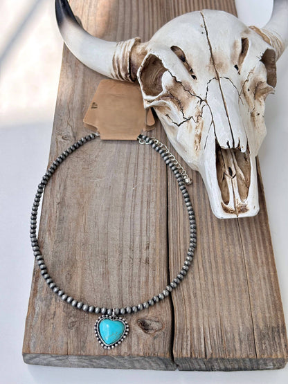 Turquoise Heart Navajo Pearl Choker Necklace