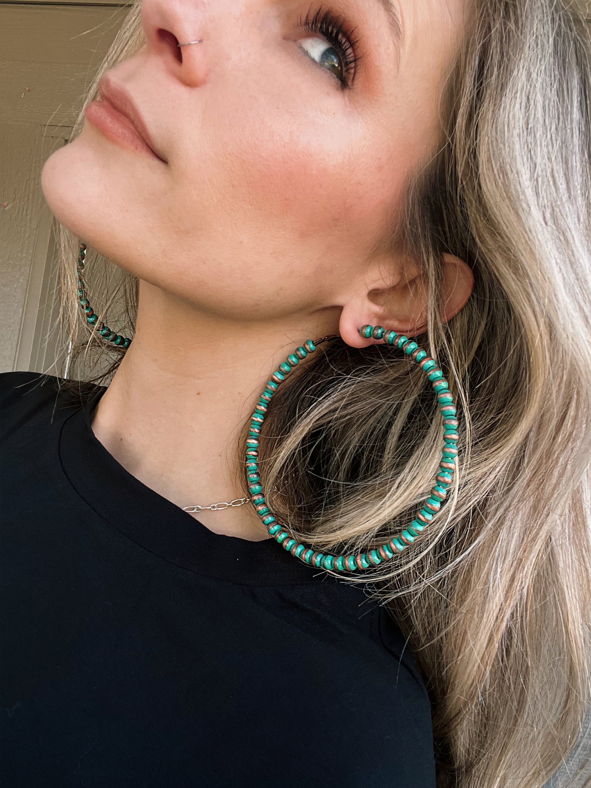 Turquoise Navajo Pearl Jumbo Hoops - Cassie's Creekside Boutique