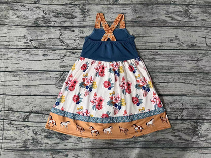 Girls Horses and Floral Strappy Dress