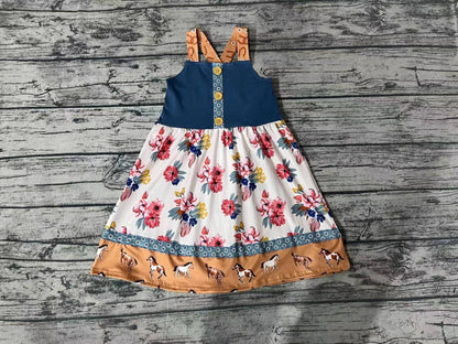 Girls Horses and Floral Strappy Dress