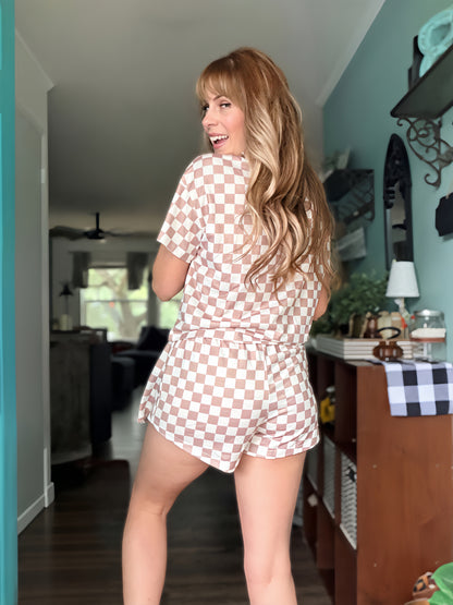 Beige and Checkered Skort set - Cassie's Creekside Boutique