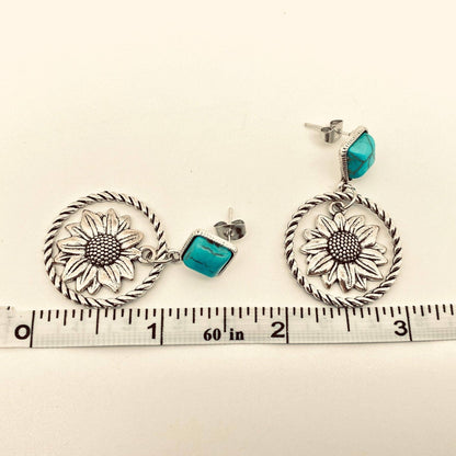 Sunflower Pendant Turquoise Post Earrings