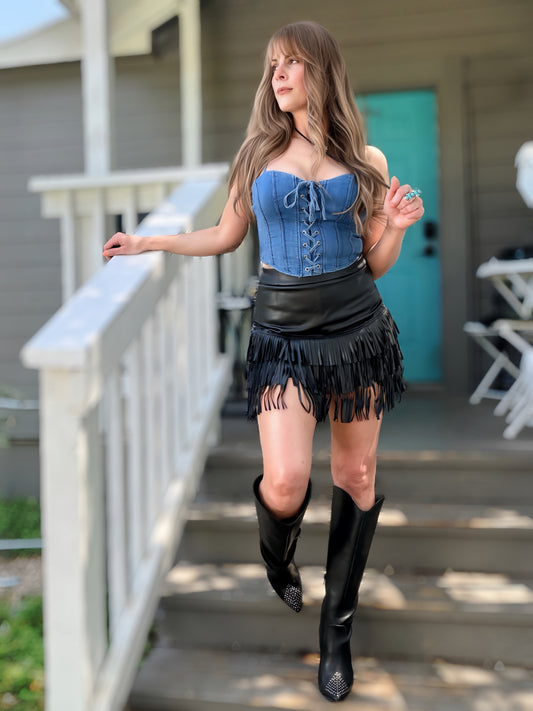 Western Black Tier Fringed Skort - Cassie's Creekside Boutique