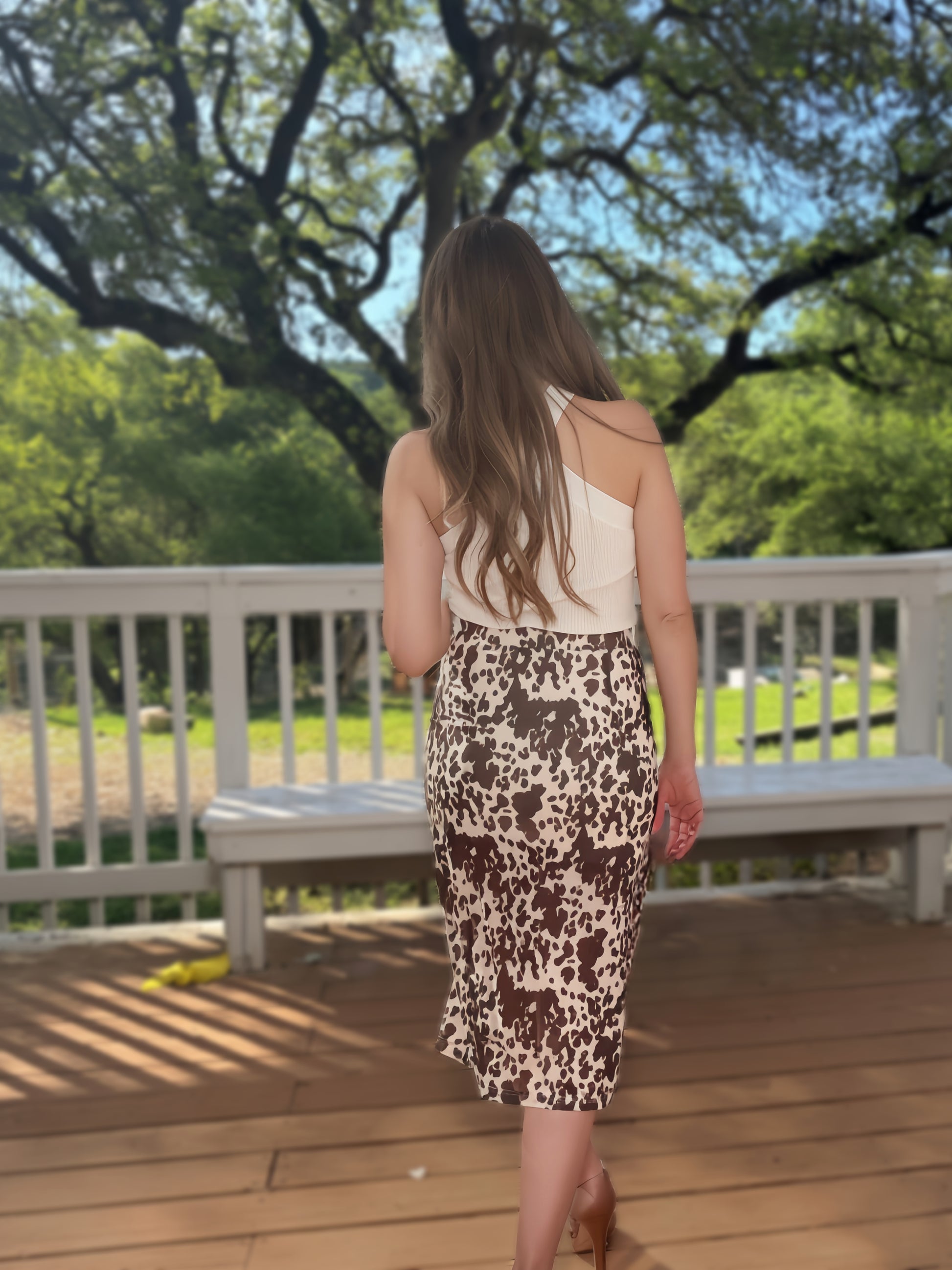 Saddle Up Cow Print Midi Skirt - Cassie's Creekside Boutique