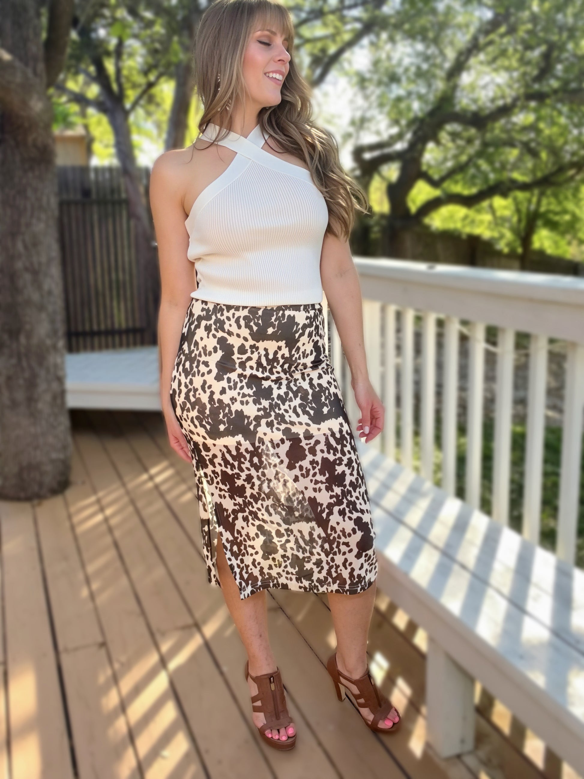 Saddle Up Cow Print Midi Skirt - Cassie's Creekside Boutique