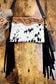 Black Cowhide Genuine Leather Crossbody Fringe Bag W Wristlet & Shoulder Strap