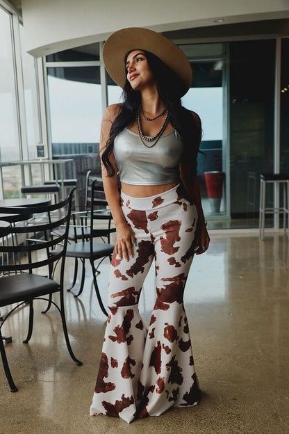 Brown Cow Print Bell Bottoms
