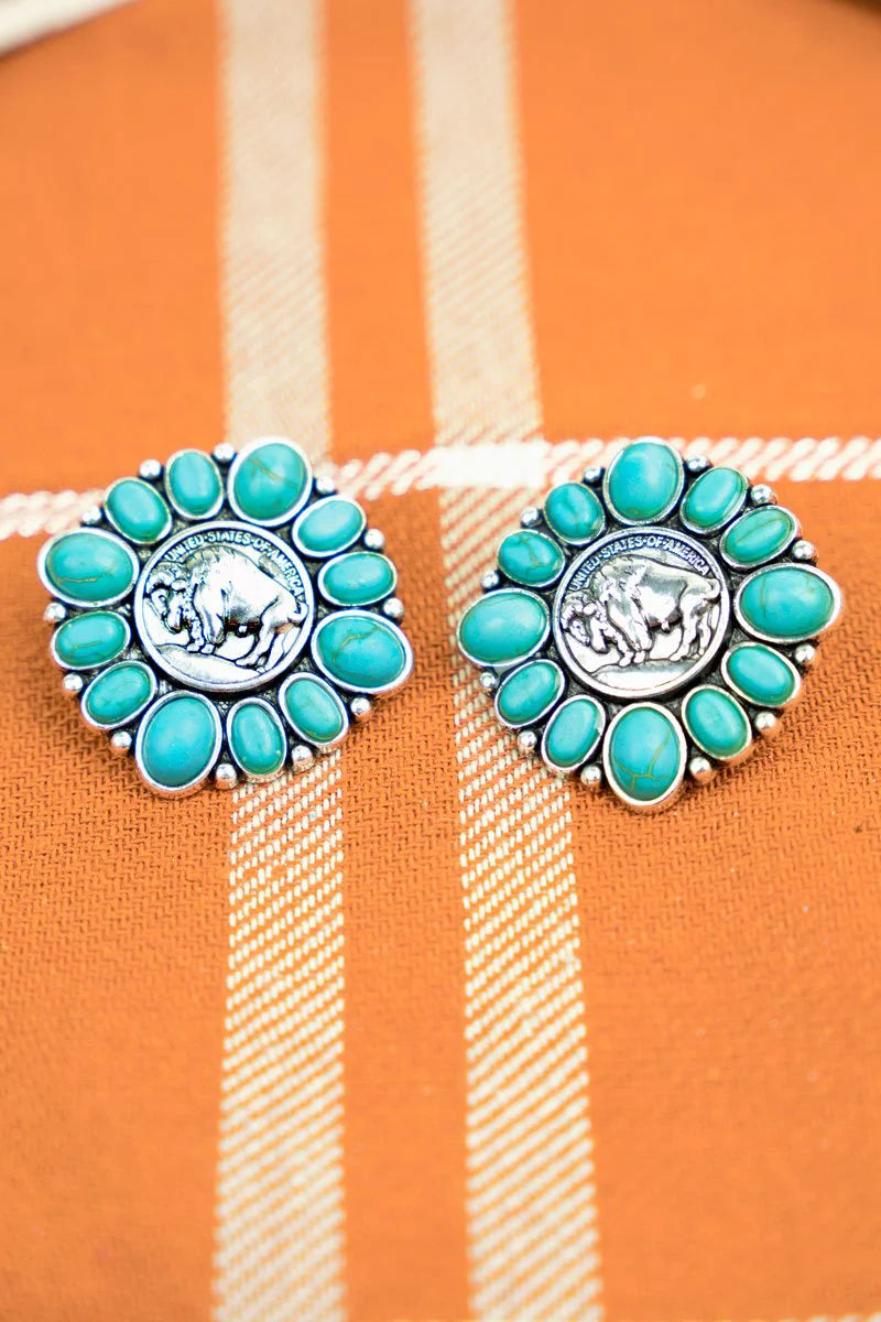 Turquoise Buffalo Nickel Earrings