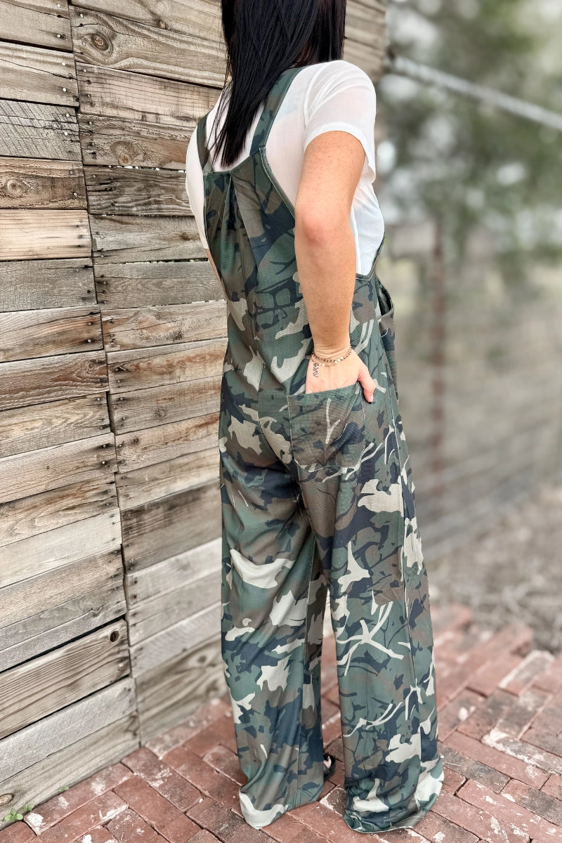 Wild Side Camo Wide-Leg Overalls