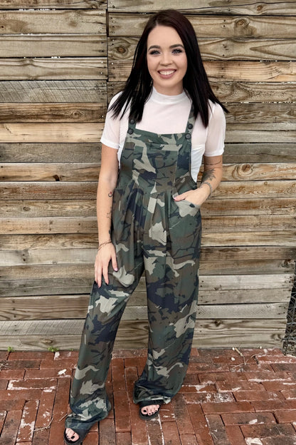 Wild Side Camo Wide-Leg Overalls