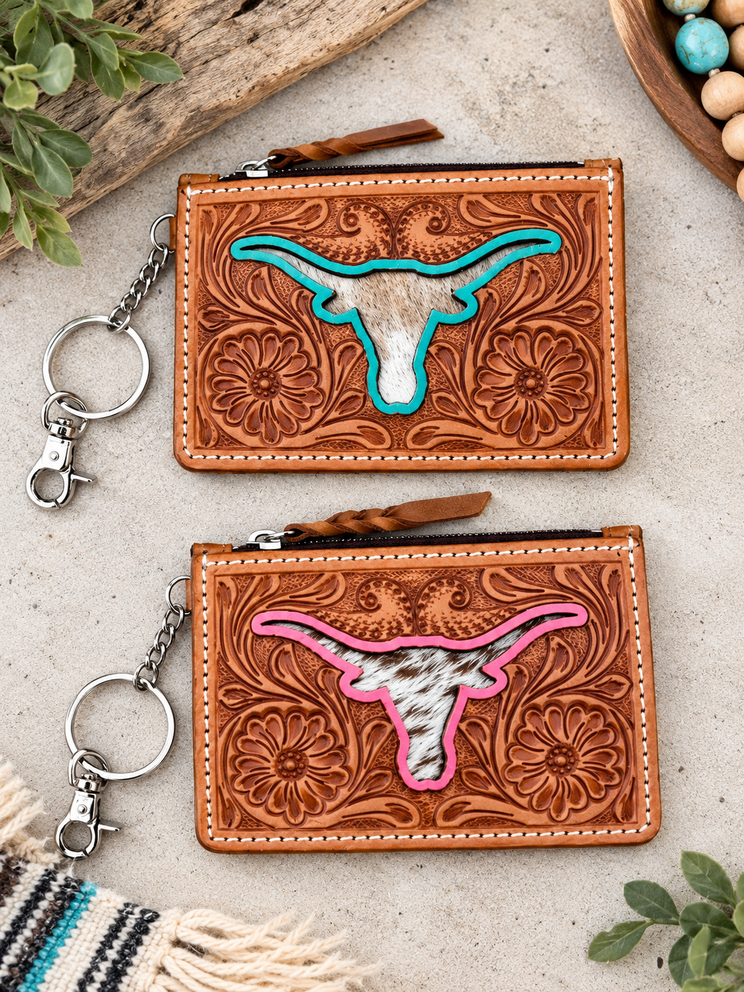 Longhorn Cowhide Keychain Walle