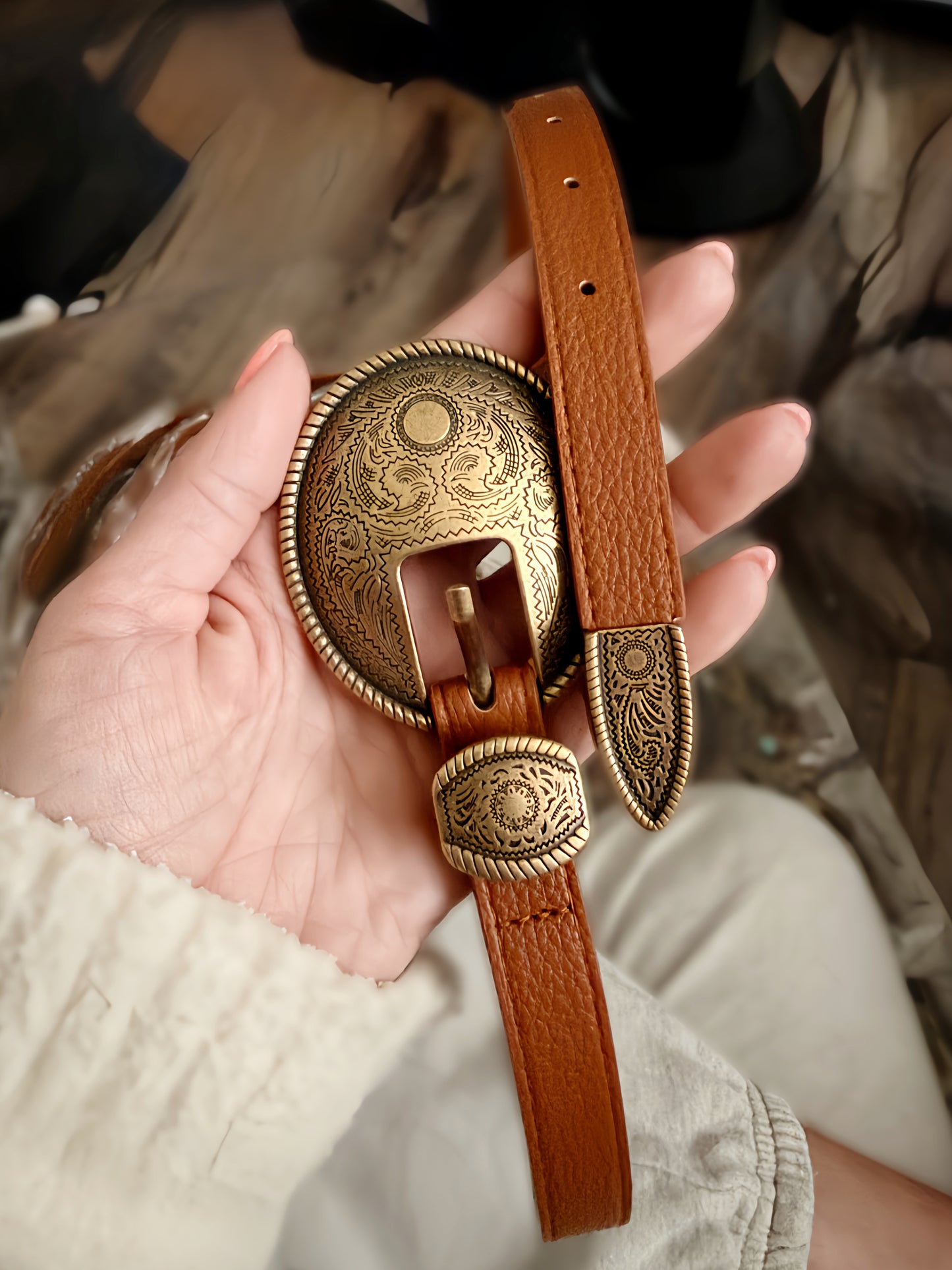 Vintage Oval Buckle Western Belt - Cassie's Creekside Boutique