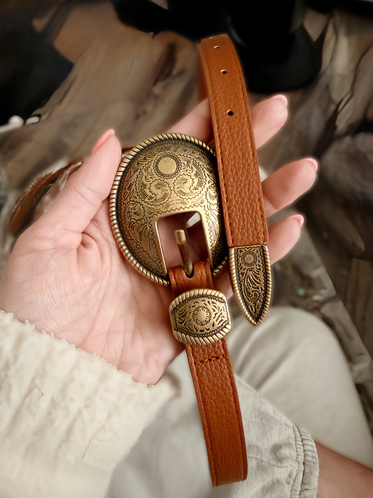 Vintage Oval Buckle Western Belt - Cassie's Creekside Boutique