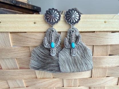Cowhide Tag and Cactus Earrings - Cassie's Creekside Boutique