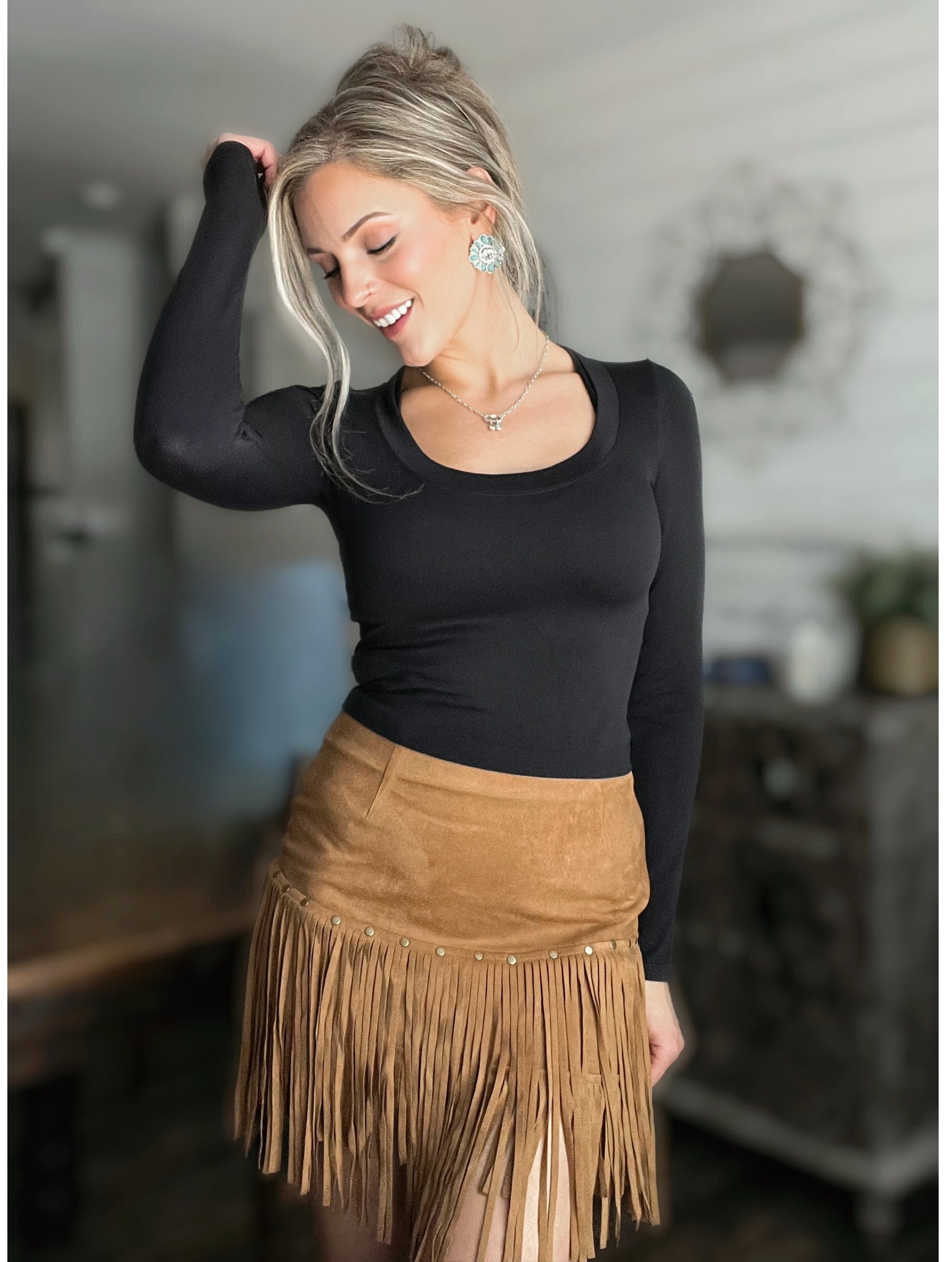 Studded Fringe Mini Skirt - Cassie's Creekside Boutique
