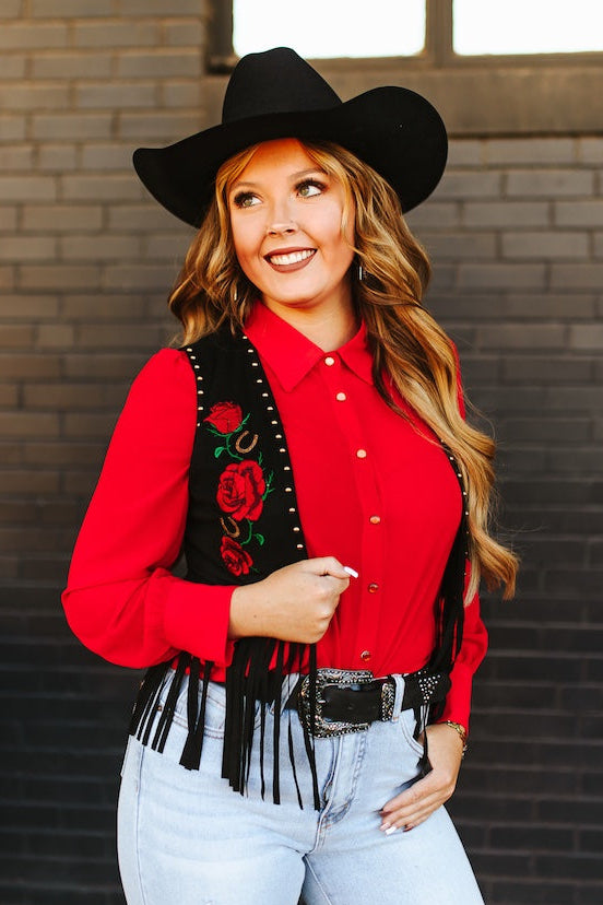 Lucky Rose Fringe Vest - Cassie's Creekside Boutique