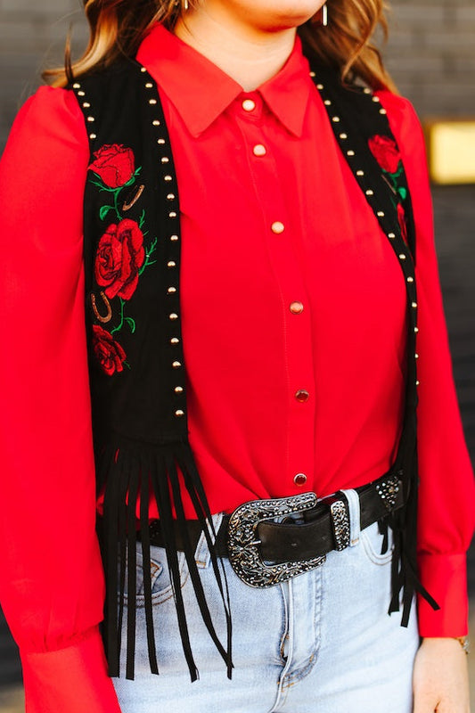 Lucky Rose Fringe Vest - Cassie's Creekside Boutique