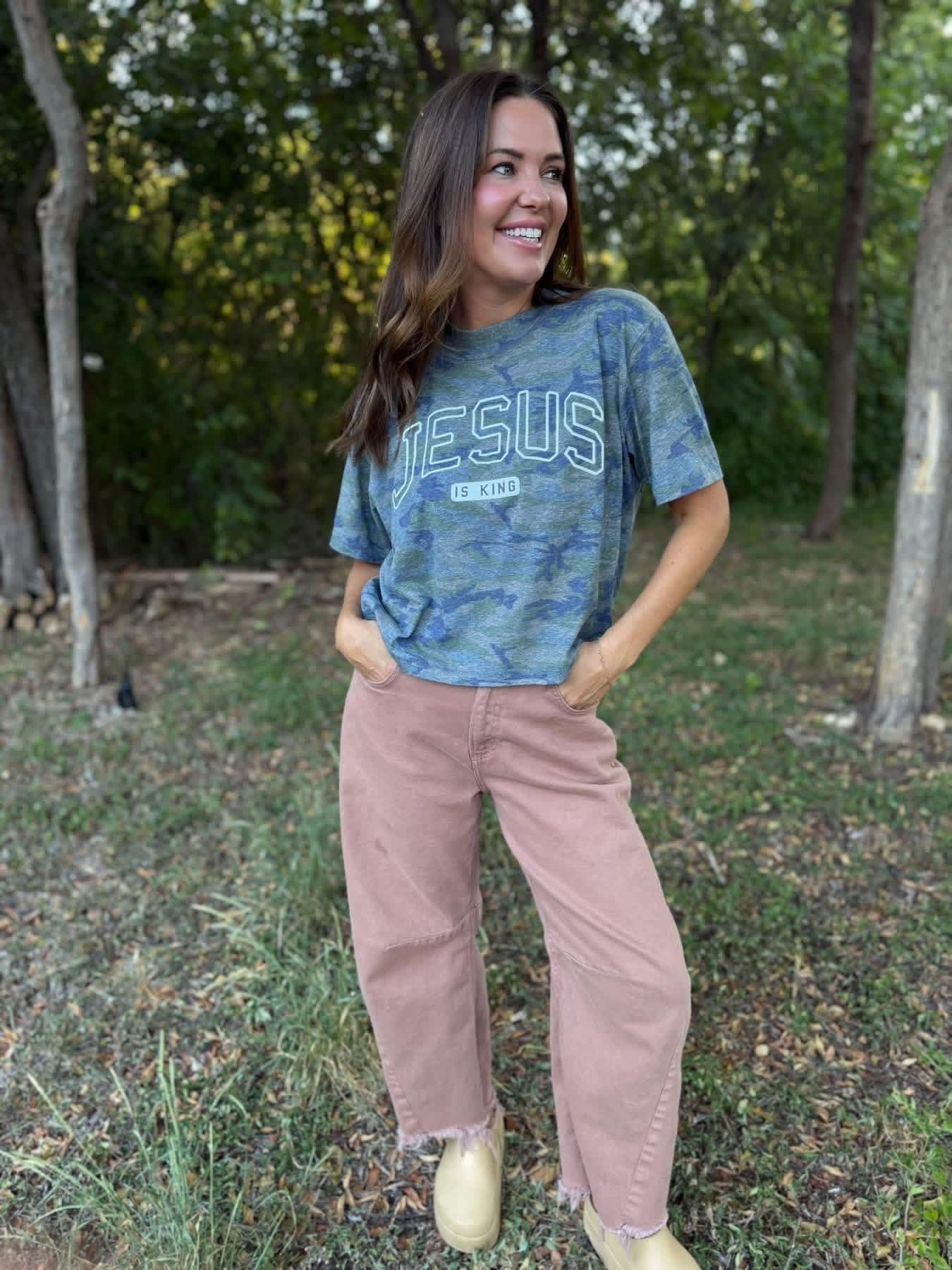 JESUS Is KING Boxy Camo Tee